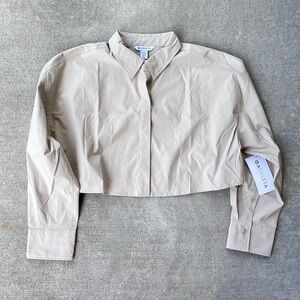 Athleta midday ultra cropped shirt tan button down shirt